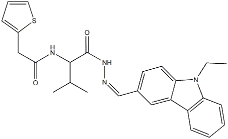 N-[1-({2-[(9-ethyl-9H-carbazol-3-yl)methylene]hydrazino}carbonyl)-2-methylpropyl]-2-thien-2-ylacetamide Struktur