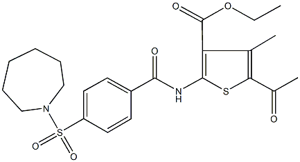 ethyl 5-acetyl-2-{[4-(1-azepanylsulfonyl)benzoyl]amino}-4-methyl-3-thiophenecarboxylate Struktur