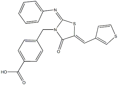 4-{[4-oxo-2-(phenylimino)-5-(3-thienylmethylene)-1,3-thiazolidin-3-yl]methyl}benzoic acid Struktur