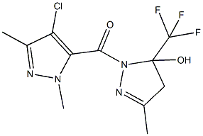 1-[(4-chloro-1,3-dimethyl-1H-pyrazol-5-yl)carbonyl]-3-methyl-5-(trifluoromethyl)-4,5-dihydro-1H-pyrazol-5-ol Struktur