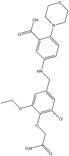 5-{[4-(2-amino-2-oxoethoxy)-3-chloro-5-ethoxybenzyl]amino}-2-(4-morpholinyl)benzoic acid Struktur