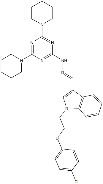 1-[2-(4-chlorophenoxy)ethyl]-1H-indole-3-carbaldehyde (4,6-dipiperidin-1-yl-1,3,5-triazin-2-yl)hydrazone Struktur