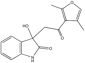 3-[2-(2,4-dimethyl-3-furyl)-2-oxoethyl]-3-hydroxy-1,3-dihydro-2H-indol-2-one Struktur