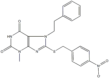 8-({4-nitrobenzyl}sulfanyl)-3-methyl-7-(2-phenylethyl)-3,7-dihydro-1H-purine-2,6-dione Struktur