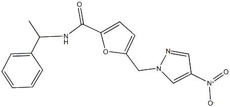 5-({4-nitro-1H-pyrazol-1-yl}methyl)-N-(1-phenylethyl)-2-furamide Struktur