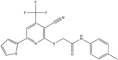 2-{[3-cyano-6-thien-2-yl-4-(trifluoromethyl)pyridin-2-yl]sulfanyl}-N-(4-methylphenyl)acetamide Struktur