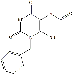 6-amino-1-benzyl-2,4-dioxo-1,2,3,4-tetrahydro-5-pyrimidinyl(methyl)formamide Struktur