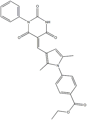 ethyl 4-{2,5-dimethyl-3-[(2,4,6-trioxo-1-phenyltetrahydro-5(2H)-pyrimidinylidene)methyl]-1H-pyrrol-1-yl}benzoate Struktur