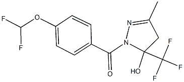 1-[4-(difluoromethoxy)benzoyl]-3-methyl-5-(trifluoromethyl)-4,5-dihydro-1H-pyrazol-5-ol Struktur