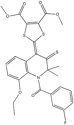 dimethyl 2-(8-ethoxy-1-(3-fluorobenzoyl)-2,2-dimethyl-3-thioxo-2,3-dihydro-4(1H)-quinolinylidene)-1,3-dithiole-4,5-dicarboxylate Struktur