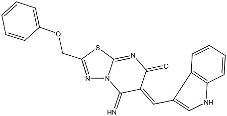 5-imino-6-(1H-indol-3-ylmethylene)-2-(phenoxymethyl)-5,6-dihydro-7H-[1,3,4]thiadiazolo[3,2-a]pyrimidin-7-one Struktur