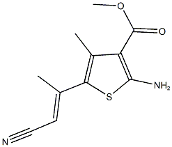 methyl 2-amino-5-(2-cyano-1-methylvinyl)-4-methyl-3-thiophenecarboxylate Struktur