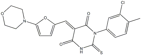 1-(3-chloro-4-methylphenyl)-5-{[5-(4-morpholinyl)-2-furyl]methylene}-2-thioxodihydro-4,6(1H,5H)-pyrimidinedione Struktur