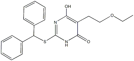 2-(benzhydrylsulfanyl)-5-(2-ethoxyethyl)-6-hydroxy-4(3H)-pyrimidinone Struktur