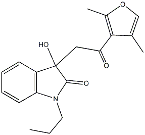 3-[2-(2,4-dimethyl-3-furyl)-2-oxoethyl]-3-hydroxy-1-propyl-1,3-dihydro-2H-indol-2-one Struktur