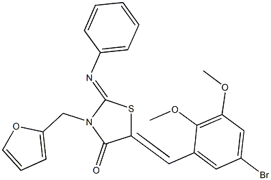 5-(5-bromo-2,3-dimethoxybenzylidene)-3-(2-furylmethyl)-2-(phenylimino)-1,3-thiazolidin-4-one Struktur