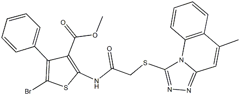 methyl 5-bromo-2-({[(5-methyl[1,2,4]triazolo[4,3-a]quinolin-1-yl)sulfanyl]acetyl}amino)-4-phenyl-3-thiophenecarboxylate Struktur