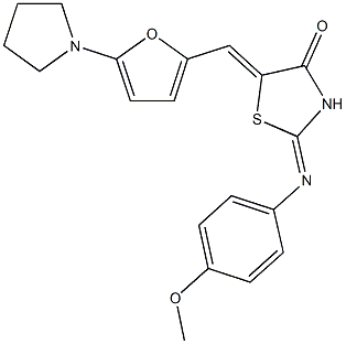 2-[(4-methoxyphenyl)imino]-5-{[5-(1-pyrrolidinyl)-2-furyl]methylene}-1,3-thiazolidin-4-one Struktur