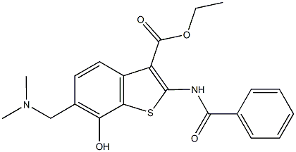 ethyl 2-(benzoylamino)-6-[(dimethylamino)methyl]-7-hydroxy-1-benzothiophene-3-carboxylate Struktur