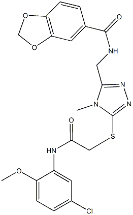 N-[(5-{[2-(5-chloro-2-methoxyanilino)-2-oxoethyl]sulfanyl}-4-methyl-4H-1,2,4-triazol-3-yl)methyl]-1,3-benzodioxole-5-carboxamide Struktur