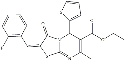 ethyl 2-(2-fluorobenzylidene)-7-methyl-3-oxo-5-(2-thienyl)-2,3-dihydro-5H-[1,3]thiazolo[3,2-a]pyrimidine-6-carboxylate Struktur