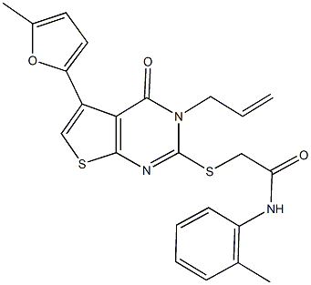 2-{[3-allyl-5-(5-methyl-2-furyl)-4-oxo-3,4-dihydrothieno[2,3-d]pyrimidin-2-yl]sulfanyl}-N-(2-methylphenyl)acetamide Struktur