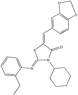 5-(1,3-benzodioxol-5-ylmethylene)-3-cyclohexyl-2-[(2-ethylphenyl)imino]-1,3-thiazolidin-4-one Struktur