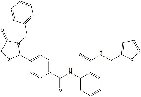 2-{[4-(3-benzyl-4-oxo-1,3-thiazolidin-2-yl)benzoyl]amino}-N-(2-furylmethyl)benzamide Struktur