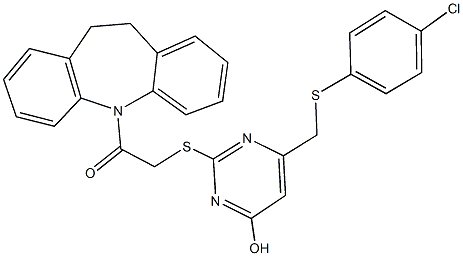 6-{[(4-chlorophenyl)thio]methyl}-2-{[2-(10,11-dihydro-5H-dibenzo[b,f]azepin-5-yl)-2-oxoethyl]thio}pyrimidin-4-ol Struktur