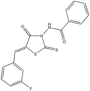 N-[5-(3-fluorobenzylidene)-4-oxo-2-thioxo-1,3-thiazolidin-3-yl]benzamide Struktur