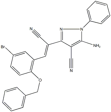 5-amino-3-{2-[2-(benzyloxy)-5-bromophenyl]-1-cyanovinyl}-1-phenyl-1H-pyrazole-4-carbonitrile Struktur