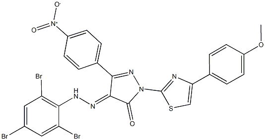 3-{4-nitrophenyl}-1-[4-(4-methoxyphenyl)-1,3-thiazol-2-yl]-1H-pyrazole-4,5-dione 4-[(2,4,6-tribromophenyl)hydrazone] Struktur