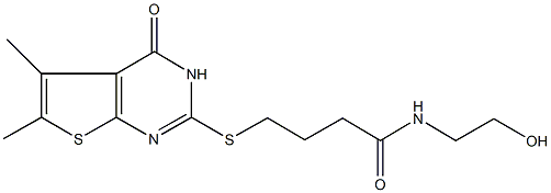 4-[(5,6-dimethyl-4-oxo-3,4-dihydrothieno[2,3-d]pyrimidin-2-yl)sulfanyl]-N-(2-hydroxyethyl)butanamide Struktur