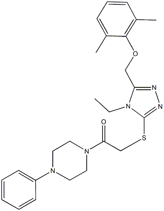 1-[({5-[(2,6-dimethylphenoxy)methyl]-4-ethyl-4H-1,2,4-triazol-3-yl}sulfanyl)acetyl]-4-phenylpiperazine Struktur