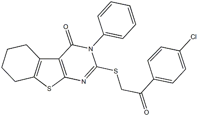 2-{[2-(4-chlorophenyl)-2-oxoethyl]sulfanyl}-3-phenyl-5,6,7,8-tetrahydro[1]benzothieno[2,3-d]pyrimidin-4(3H)-one Struktur