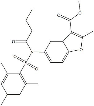 methyl 5-[butyryl(mesitylsulfonyl)amino]-2-methyl-1-benzofuran-3-carboxylate Struktur