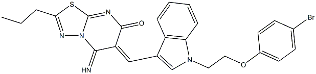 6-({1-[2-(4-bromophenoxy)ethyl]-1H-indol-3-yl}methylene)-5-imino-2-propyl-5,6-dihydro-7H-[1,3,4]thiadiazolo[3,2-a]pyrimidin-7-one Struktur