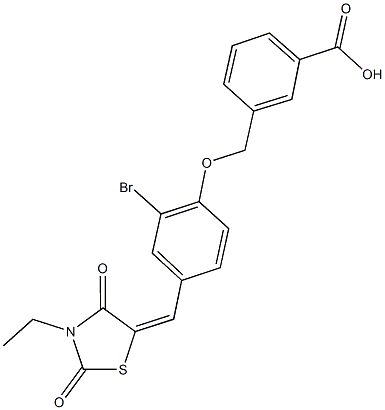 3-({2-bromo-4-[(3-ethyl-2,4-dioxo-1,3-thiazolidin-5-ylidene)methyl]phenoxy}methyl)benzoic acid Struktur