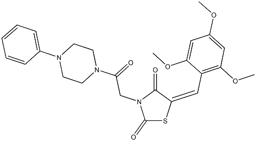 3-[2-oxo-2-(4-phenyl-1-piperazinyl)ethyl]-5-(2,4,6-trimethoxybenzylidene)-1,3-thiazolidine-2,4-dione Struktur