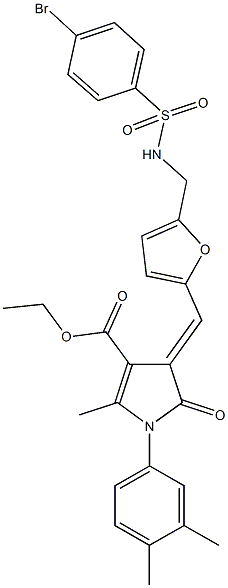 ethyl 4-{[5-({[(4-bromophenyl)sulfonyl]amino}methyl)-2-furyl]methylene}-1-(3,4-dimethylphenyl)-2-methyl-5-oxo-4,5-dihydro-1H-pyrrole-3-carboxylate Struktur