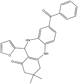 8-benzoyl-11-(2-furyl)-3,3-dimethyl-2,3,4,5,10,11-hexahydro-1H-dibenzo[b,e][1,4]diazepin-1-one Struktur