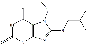 7-ethyl-3-methyl-8-[(2-methylpropyl)sulfanyl]-3,7-dihydro-1H-purine-2,6-dione Struktur