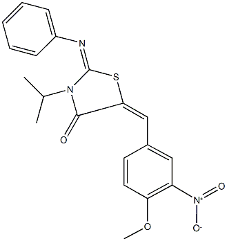 5-{3-nitro-4-methoxybenzylidene}-3-isopropyl-2-(phenylimino)-1,3-thiazolidin-4-one Struktur