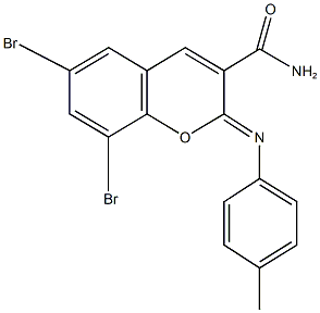 6,8-dibromo-2-[(4-methylphenyl)imino]-2H-chromene-3-carboxamide Struktur