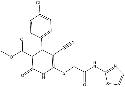 methyl 4-(4-chlorophenyl)-5-cyano-2-oxo-6-{[2-oxo-2-(1,3-thiazol-2-ylamino)ethyl]sulfanyl}-1,2,3,4-tetrahydro-3-pyridinecarboxylate Struktur