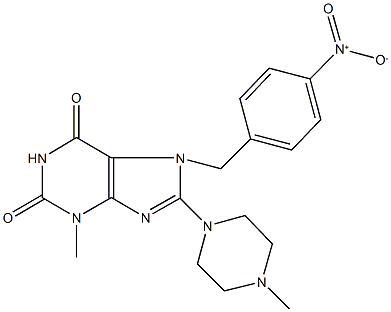 7-{4-nitrobenzyl}-3-methyl-8-(4-methyl-1-piperazinyl)-3,7-dihydro-1H-purine-2,6-dione Struktur