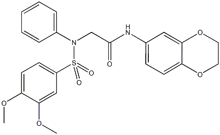 N-(2,3-dihydro-1,4-benzodioxin-6-yl)-2-{[(3,4-dimethoxyphenyl)sulfonyl]anilino}acetamide Struktur