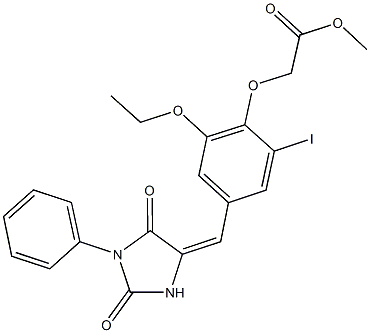 methyl {4-[(2,5-dioxo-1-phenylimidazolidin-4-ylidene)methyl]-2-ethoxy-6-iodophenoxy}acetate Struktur