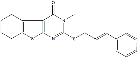 2-(cinnamylsulfanyl)-3-methyl-5,6,7,8-tetrahydro[1]benzothieno[2,3-d]pyrimidin-4(3H)-one Struktur