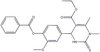 ethyl 4-[4-(benzoyloxy)-3-methoxyphenyl]-1,6-dimethyl-2-thioxo-1,2,3,4-tetrahydro-5-pyrimidinecarboxylate Struktur